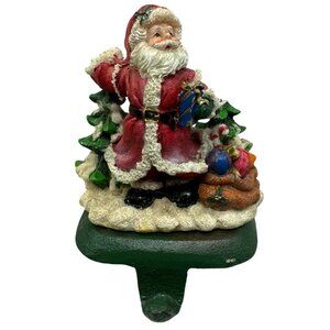 Vintage Christmas Santa Claus Metal Stocking Holder With Painted Details READ